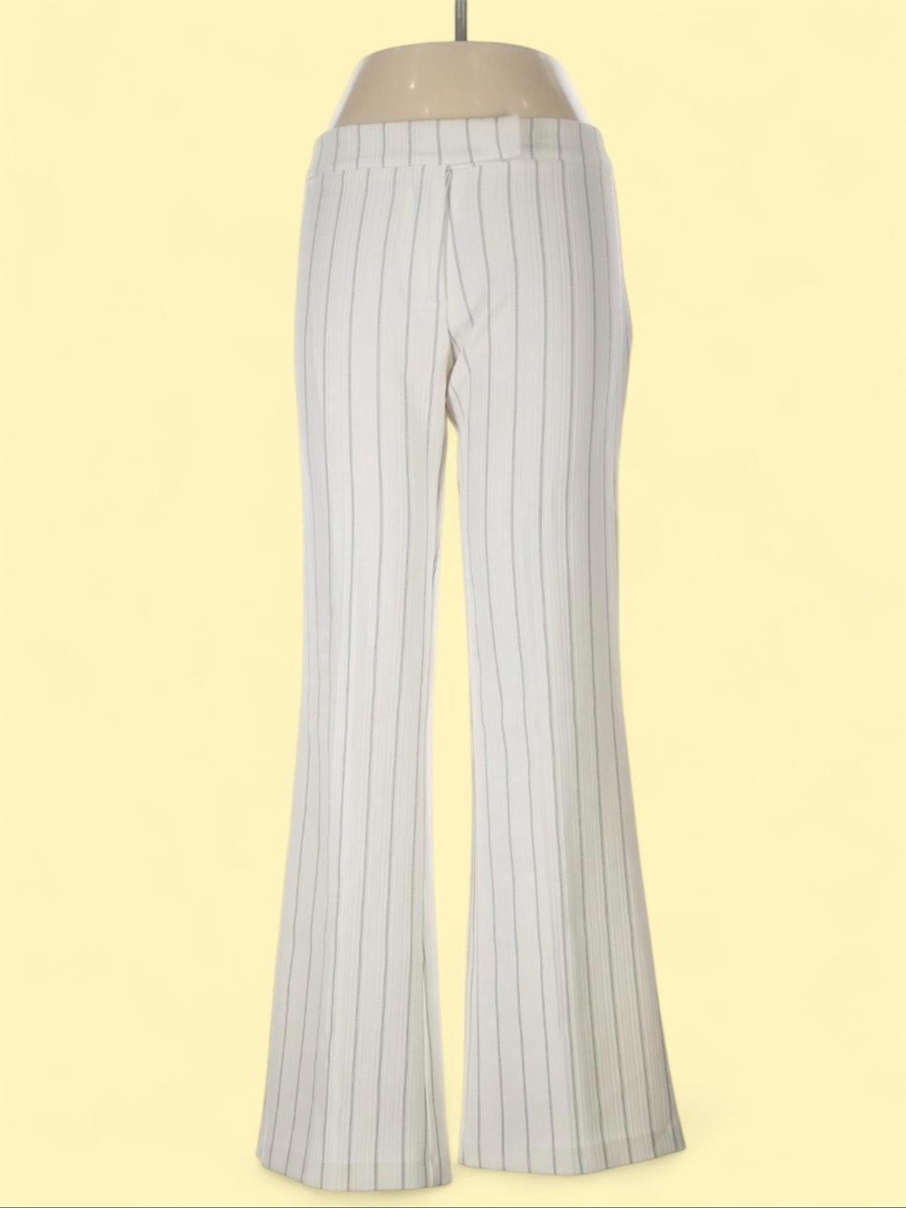 White Pinstripe Knit Wide-Leg Pants
